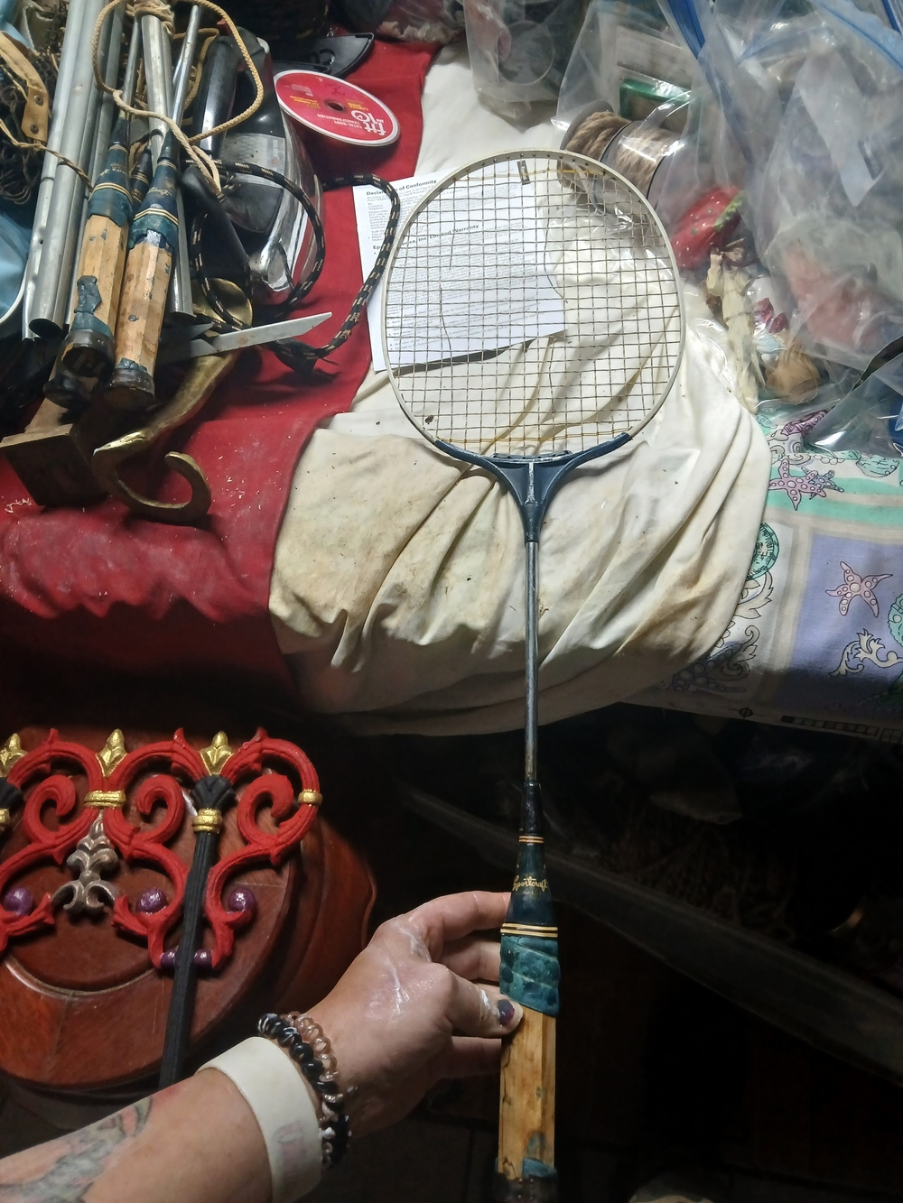 Vintage Sportcraft Duraline Chrome Steel Shaft Badminton Racquet Wood Handle